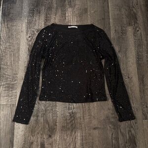 Abercrombie & Fitch Sequin Long Sleeve Top - Black - Size Large